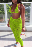 Pink Sexy Solid Patchwork Mesh Swimwears