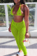 Fluorescent Green Sexy Solid Patchwork Mesh Swimwears