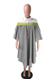Black and white Fashion Casual Bubble sleeves Half Sleeves Mandarin Collar Asymmetrical Knee-Length fastener Patchwo