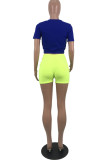 Blue O Neck Short Sleeve Slim fit Solid Letter