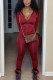Wine Red Fashion Sexy Solid Zipper Collar Long Sleeve Regular Sleeve Regular Two Pieces