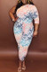 Multicolor Fashion Casual Print Tie-dye Oblique Collar Plus Size Two Pieces