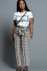 Grey Casual Print Straight Short Sleeve Two-piece Pants Set
