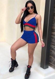 Royal blue Stitching Low Waist Two-piece suit