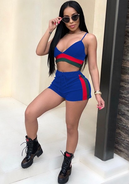 Royal blue Stitching Low Waist Two-piece suit