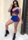 Royal blue Stitching Low Waist Two-piece suit