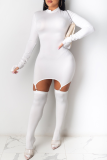 White Sexy Solid Hollowed Out Half A Turtleneck Pencil Skirt Dresses