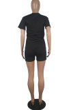 Orange Fashion Casual Active Letter Lips Print Short Sleeve Two Pieces