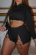 Black Fashion Casual Solid Bandage Hooded Collar Long Sleeve Two Pieces