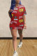Red Fashion adult Street Letter Patchwork Print Two Piece Suits Straight Short Sleeve Two Pieces