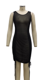Black Sexy Patchwork Mesh O Neck Pencil Skirt Dresses