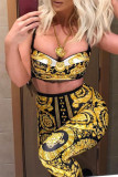 Yellow Fashion Casual Print Basic Skinny High Waist Pencil Trousers