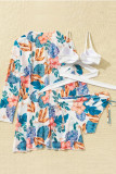 Baby Blue Sexy Print Bandage Patchwork Swimwears Three Piece