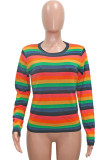 Stripe Fashion Casual Adult Striped O Neck Tops