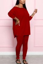 Wine Red Fashion adult Ma'am Street Solid Two Piece Suits pencil Long Sleeve Two Pieces