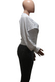 White Solid Patchwork V Neck Mid Waist Tops