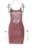 Brown Fashion Sexy Solid Backless O Neck Sleeveless Dress