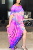 Orange Milk. Fashion adult Ma'am Street Cap Sleeve Short Sleeves O neck Princess Dress Floor-Length Print Tie and dye asymmetrical Dresses