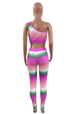 Tangerine Red Sexy Striped Patchwork O Neck Sleeveless Two Pieces