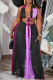 Fuchsia Sexy Print Mesh Halter Sleeveless Two Pieces