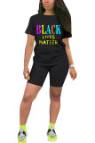 Black Fashion Casual Letter Print Two Piece Suits Straight Short Sleeve Two Pieces