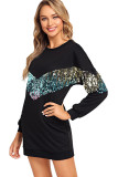 Black O Neck Gradient Geometric Sequin Others Long Sleeve Sweats & Hoodies