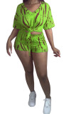 Red Fashion Casual adult Ma'am Print Two Piece Suits pencil Short Sleeve Two Pieces
