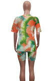Dark Blue Fashion Sexy adult Patchwork Print Tie Dye Two Piece Suits Straight Short Sleeve Two Pieces