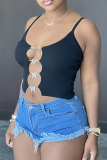 White Sexy Print Hollowed Out Spaghetti Strap Tops
