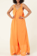 Tangerine Red Casual Solid Patchwork Spaghetti Strap Loose Jumpsuits