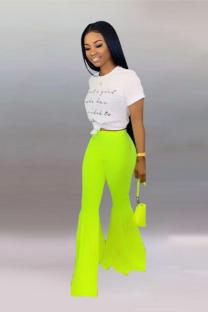 Fluorescent green Elastic Fly High Asymmetrical Draped Solid Boot Cut Pants Pants