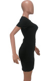Black Fashion Sexy Black Grey Orange Silver Cap Sleeve Short Sleeves O neck Asymmetrical skirt Solid asymmetrical Dresses