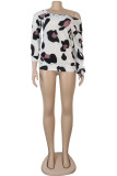 White One Shoulder Collar Long Sleeve Leopard Slim fit Tops