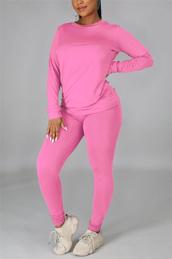 Light Purple Casual Solid Basic O Neck Long Sleeve Two Pieces