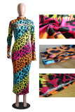 Green Street Print Leopard O Neck Long Sleeve Two Pieces