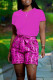 Rose Red Casual Print Patchwork O Neck Short Sleeve Two Pieces