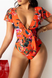 Yellow Fashion Sexy Print Backless Swimwears
