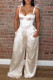 Silver Sexy Casual Solid Bandage Backless Spaghetti Strap Regular Jumpsuits