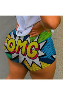 multicolor Elastic Fly Low Letter Print Straight shorts Bottoms