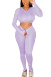 purple Casual Europe and America Solid pencil Long Sleeve Two Pieces