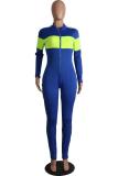 Blue Casual Fashion Solid zipper Patchwork Long Sleeve V Neck 