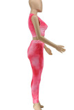 Pink Casual Print Patchwork O Neck Sleeveless Two Pieces