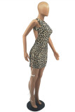 Multicolor Fashion Sexy Print Leopard Backless O Neck Sleeveless Dress Dresses