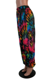 Rose Red Casual Print Patchwork Loose Mid Waist Harlan Full Print Bottoms