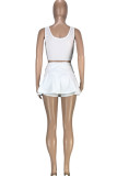 Red Casual Sportswear Solid Basic U Neck Sleeveless Two Pieces
