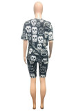 Black Fashion adult Street Letter Patchwork Print Two Piece Suits Straight Short Sleeve Two Pieces