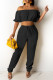 Black Sexy Casual Solid Backless Off the Shoulder Short Sleeve Two Pieces