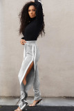 Black Elastic Fly Mid Solid Draped Loose Pants Pants