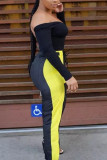 Black Casual Solid Patchwork Bateau Neck Long Sleeve Regular Sleeve Short Two Pieces