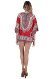 Black Fashion adult Sexy Bat sleeve Half Sleeves O neck Swagger Mini Patchwork Print